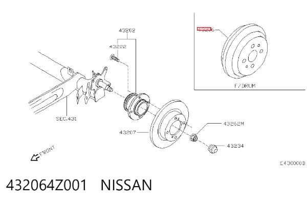 Tambor de freno trasero 432064Z001 Nissan/Infiniti