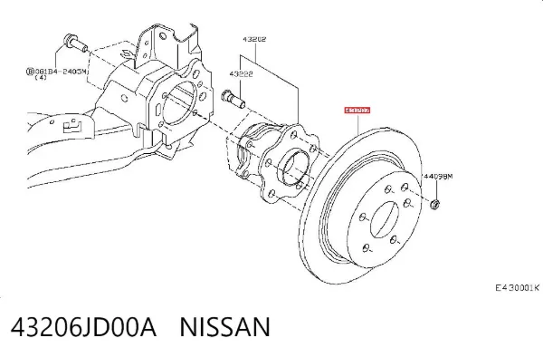 Disco de freno trasero 43206JD00A Nissan/Infiniti
