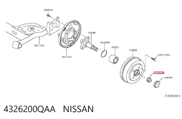Tuerca del cubo de la rueda delantera 4326200QAA Nissan/Infiniti