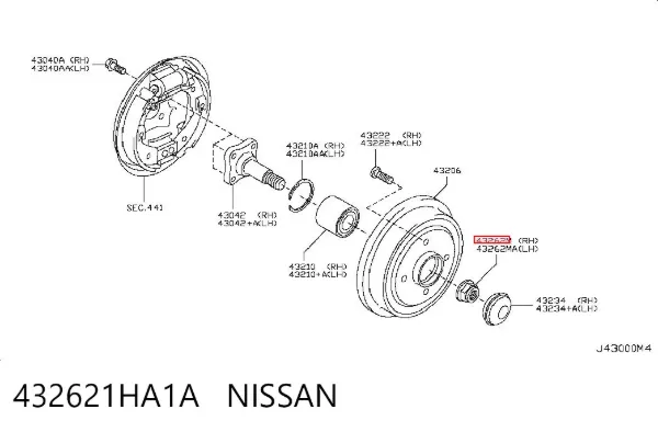 Tuerca del cubo de rueda trasera 432621HA1A Nissan/Infiniti
