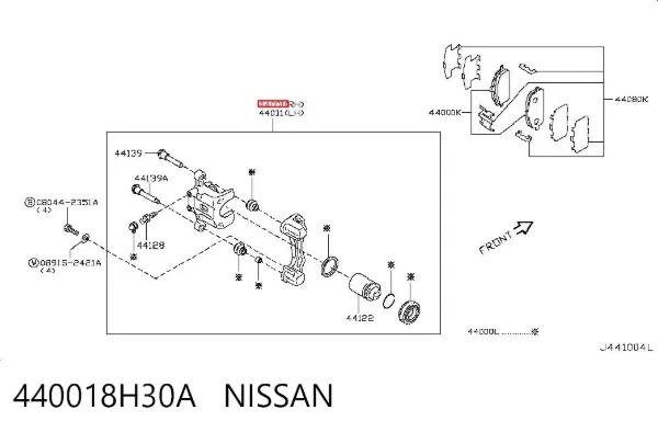 Pinza de freno trasera derecha 440018H30A Nissan/Infiniti