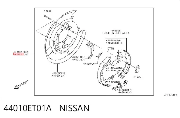 Disco de soporte del tambor de freno trasero izquierdo 44010ET01A Nissan/Infiniti