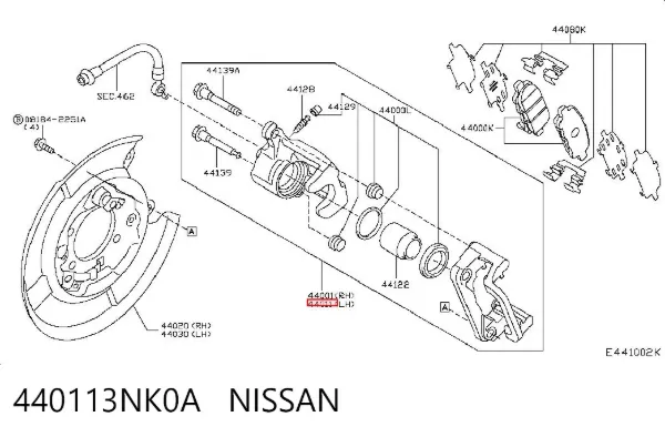 Pinza de freno trasera izquierda 440113NK0A Nissan/Infiniti