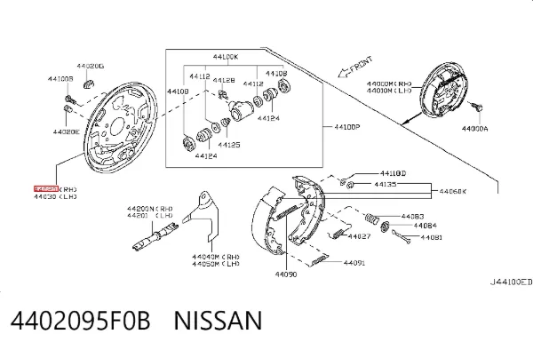 Disco de soporte del tambor de freno trasero derecho 4402095F0B Nissan/Infiniti