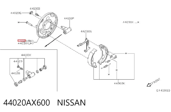 Disco de soporte del tambor de freno trasero derecho 44020AX600 Nissan/Infiniti