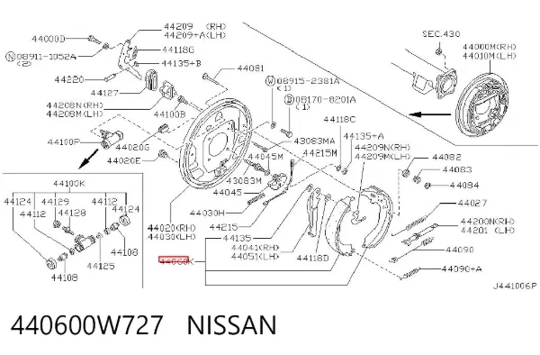 Zapatas de freno 440600W727 Nissan/Infiniti