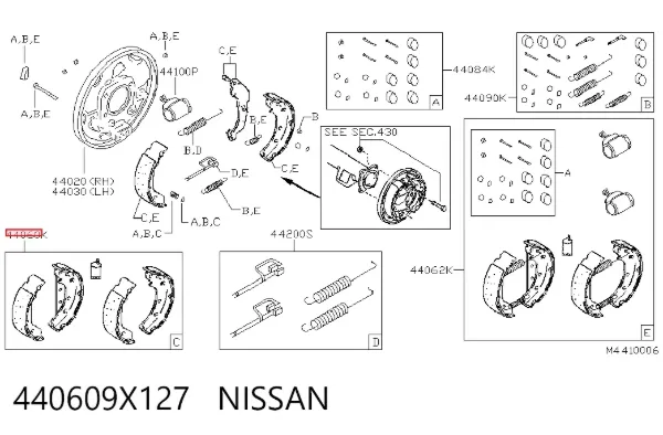 Zapatas de freno 440609X127 Nissan/Infiniti