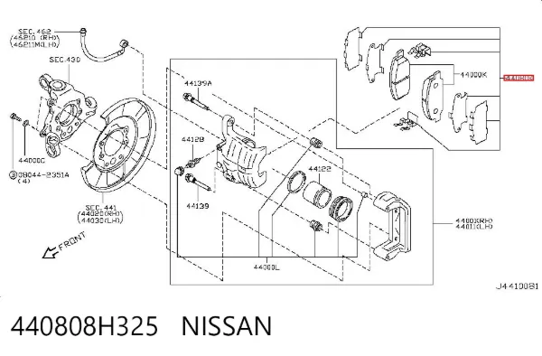 Juego de resortes de sujeción de pastillas de freno traseras 440808H325 Nissan/Infiniti
