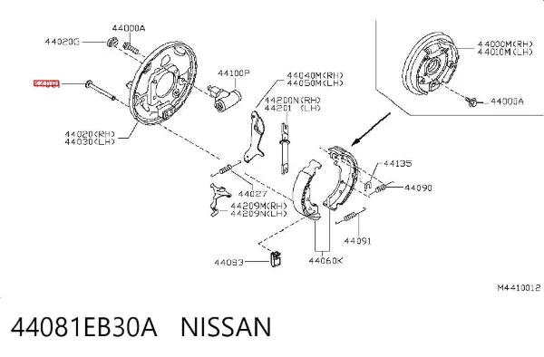 Pasador de zapatas de freno de tambor trasero 44081EB30A Nissan/Infiniti