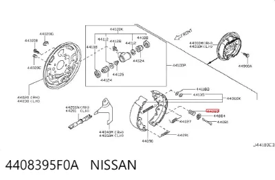 Muelle de las zapatas de freno traseras de tambor NISSAN 4408395F0A