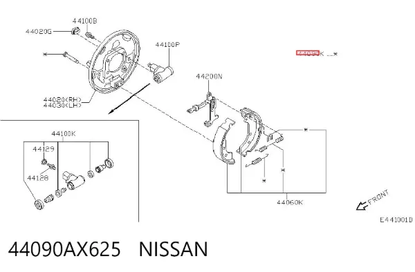 Kit de montaje de zapatas de freno traseras 44090AX625 Nissan/Infiniti