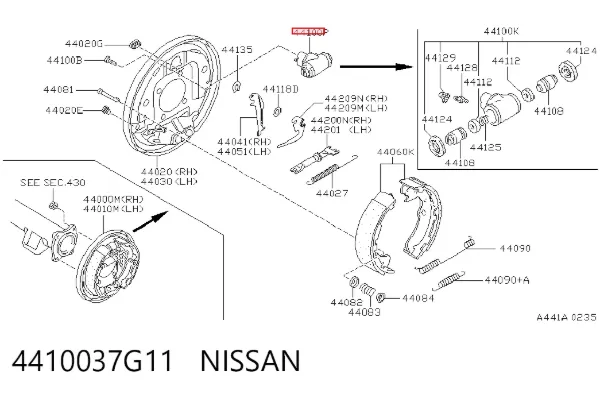 Cilindro de freno de rueda trasera 4410037G11 Nissan/Infiniti