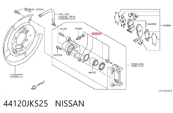 Kit de reparación de pinzas de freno trasero 44120JK525 Nissan/Infiniti