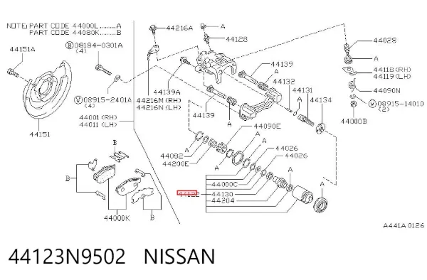 Kit de reparación de pinzas de freno trasero 44123N9502 Nissan/Infiniti