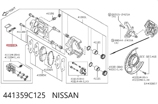 Kit de reparación de pinzas de freno 441359C125 Nissan/Infiniti