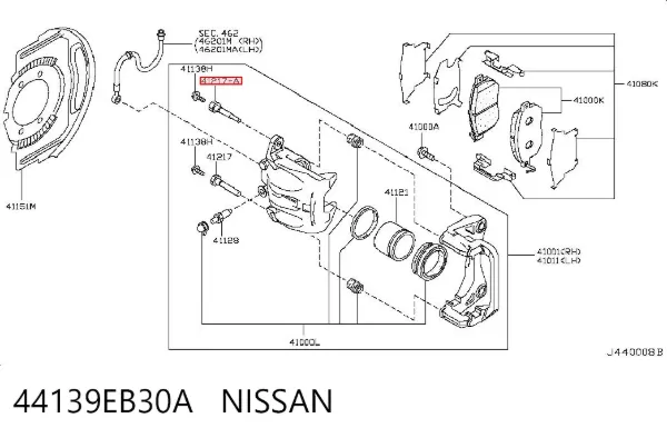 Pasador guía superior de la pinza de freno delantera 44139EB30A Nissan/Infiniti