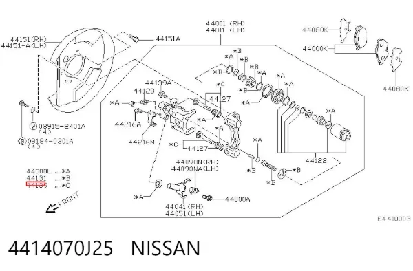 Kit de reparación de pinzas de freno trasero 4414070J25 Nissan/Infiniti