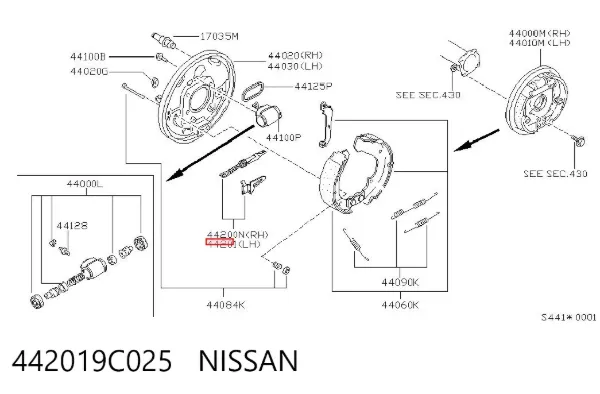Kit de reparación del mecanismo de ajuste automático de zapatas de freno 442019C025 Nissan/Infiniti