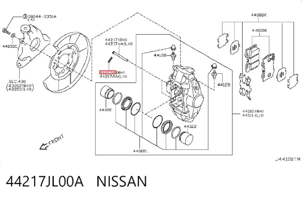 Pasador guía de la pinza de freno trasera 44217JL00A Nissan/Infiniti