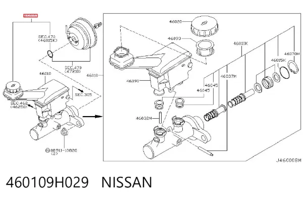 Cilindro maestro de frenos 460109H029 Nissan/Infiniti
