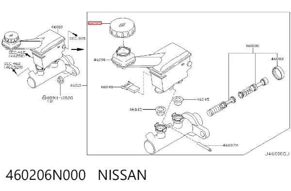Tapa del depósito del cilindro maestro de freno 460206N000 Nissan/Infiniti
