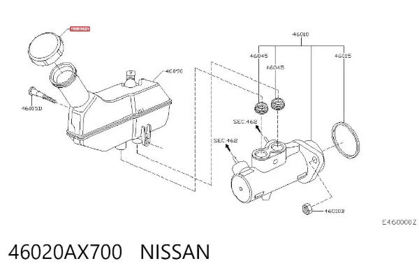 Tapa del depósito del cilindro maestro de freno 46020AX700 Nissan/Infiniti