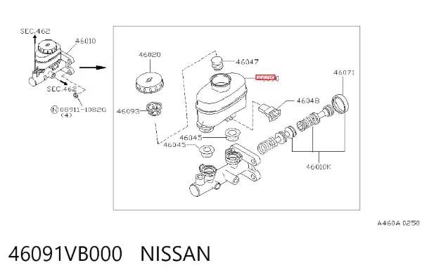 Depósito de líquido de frenos 46091VB000 Nissan/Infiniti