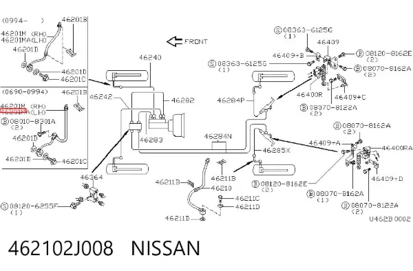 Latiguillos de freno delantero izquierdo 462102J008 Nissan/Infiniti