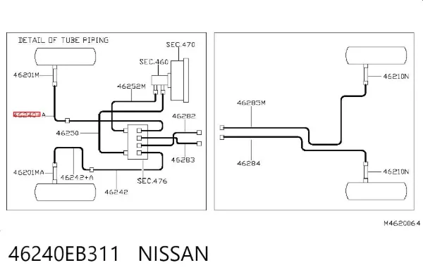 Tubo de freno delantero derecho 46240EB311 Nissan/Infiniti