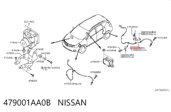 Sensor ABS trasero derecho 479001AA0B Nissan/Infiniti