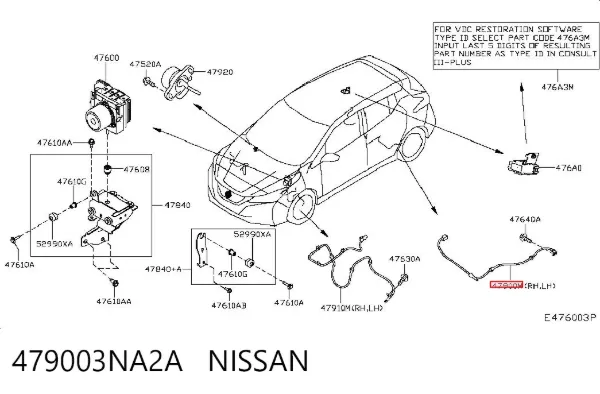 Sensor ABS trasero 479003NA2A Nissan/Infiniti