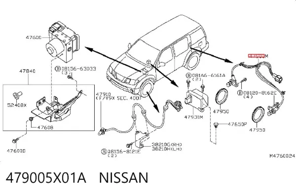 Sensor ABS trasero 479005X01A Nissan/Infiniti