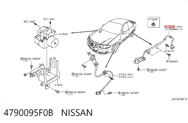 Sensor ABS trasero derecho 4790095F0B Nissan/Infiniti