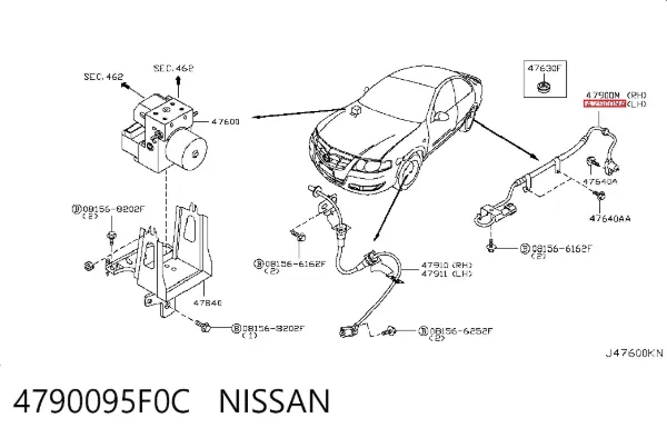 Sensor ABS trasero izquierdo 4790095F0C Nissan/Infiniti