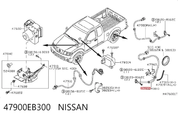 Sensor ABS trasero derecho 47900EB300 Nissan/Infiniti