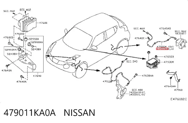 Sensor ABS trasero izquierdo 479011KA0A Nissan/Infiniti