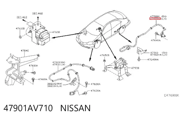 Sensor ABS trasero izquierdo 47901AV710 Nissan/Infiniti