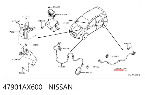 Sensor ABS trasero izquierdo 47901AX600 Nissan/Infiniti