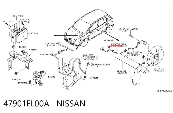 Sensor ABS trasero izquierdo 47901EL00A Nissan/Infiniti