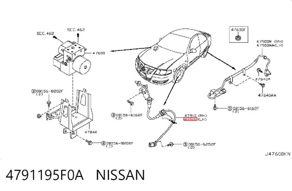 Sensor ABS delantero izquierdo 4791195F0A Nissan/Infiniti