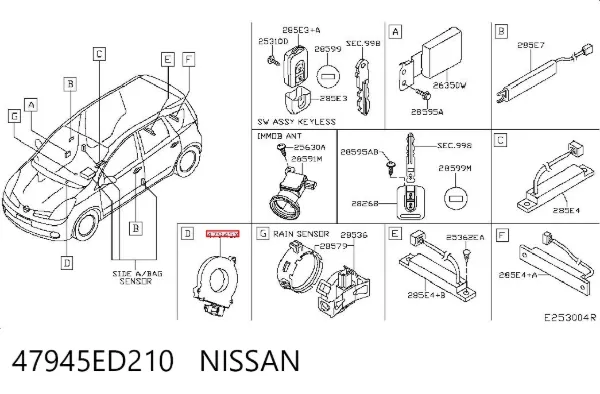 Sensor angulo de giro 47945ED210 Nissan/Infiniti