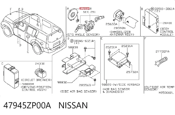 Sensor angulo de giro 47945ZP00A Nissan/Infiniti