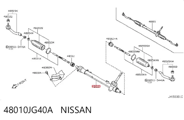 Cremallera de dirección 48010JG40A Nissan/Infiniti
