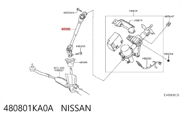 Eje inferior de la columna de dirección 480801KA0A Nissan/Infiniti
