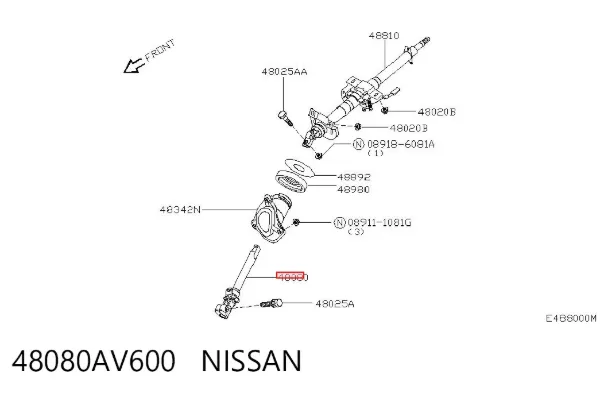 Eje inferior de la columna de dirección 48080AV600 Nissan/Infiniti