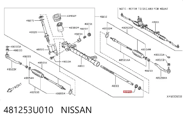 Retén de la cremallera de dirección 481253U010 Nissan/Infiniti