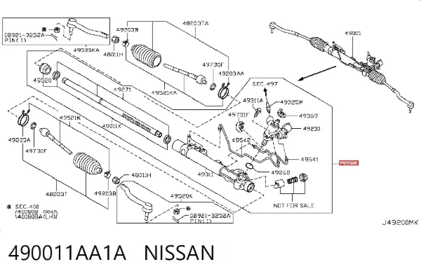 Cremallera de dirección 490011AA1A Nissan/Infiniti