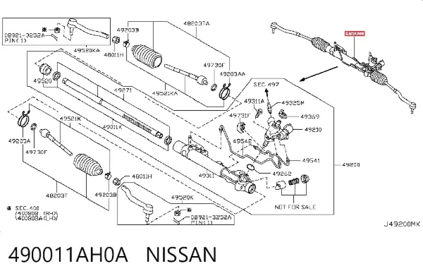 Cremallera de dirección 490011AH0A Nissan/Infiniti