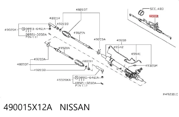 Cremallera de dirección 490015X12A Nissan/Infiniti