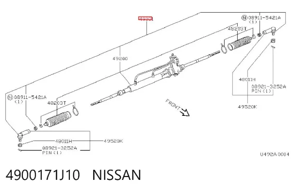 Cremallera de dirección 4900171J10 Nissan/Infiniti